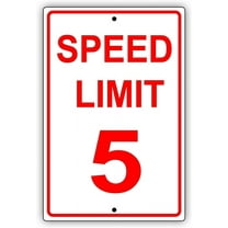 New Tin Sign Speed Limit 5 MPH Miles per Hour Red Letters Zone Slow Down Speeding Restriction for Outside & Inside 12 x 8 inch
