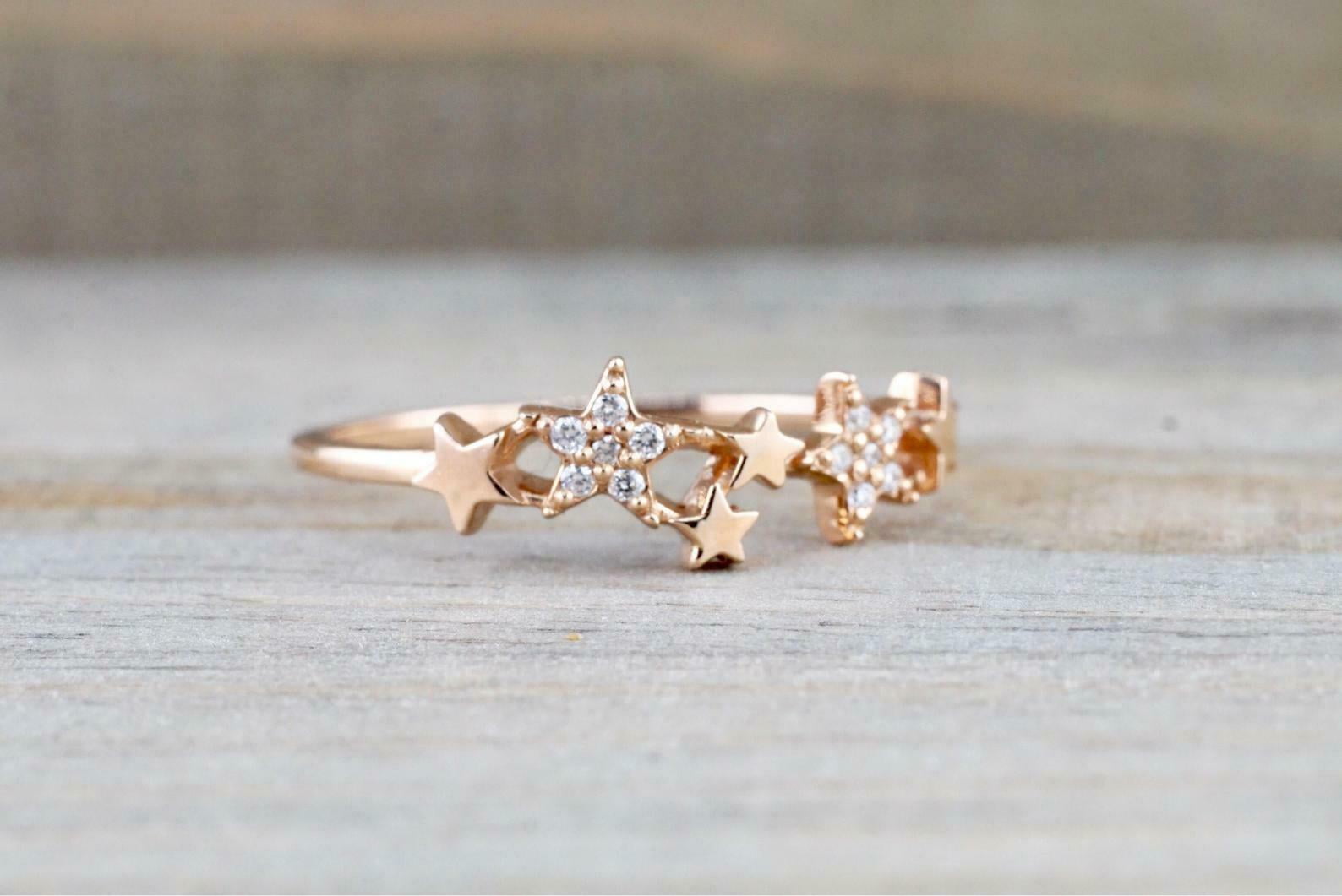 HeartsAndYou 1ct Round Cut Moissanite Engagement Ring for Women Multi Star Design 18k Rose Gold Over Silver