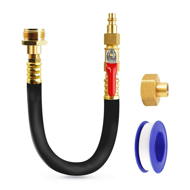RV Winterizing Kit, RV Blowout Adapter with Shut Off Valve Air Compressor Quick-Connect Plug Water Blow Out Fitting Adapter Winterizing Antifreeze Kit for RV, Camper, Boat