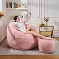 thumbnail image 3 of Giant Pink Faux Fur Bean Bag Chair Oversized Shell-Shaped Floor Sofa for Gaming and Reading, 3 of 6