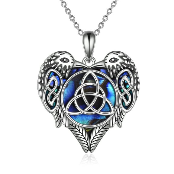 Raven Necklace Sterling Silver Celtic Crow Couple Pendant Necklace Christmas Gifts for Women and Men