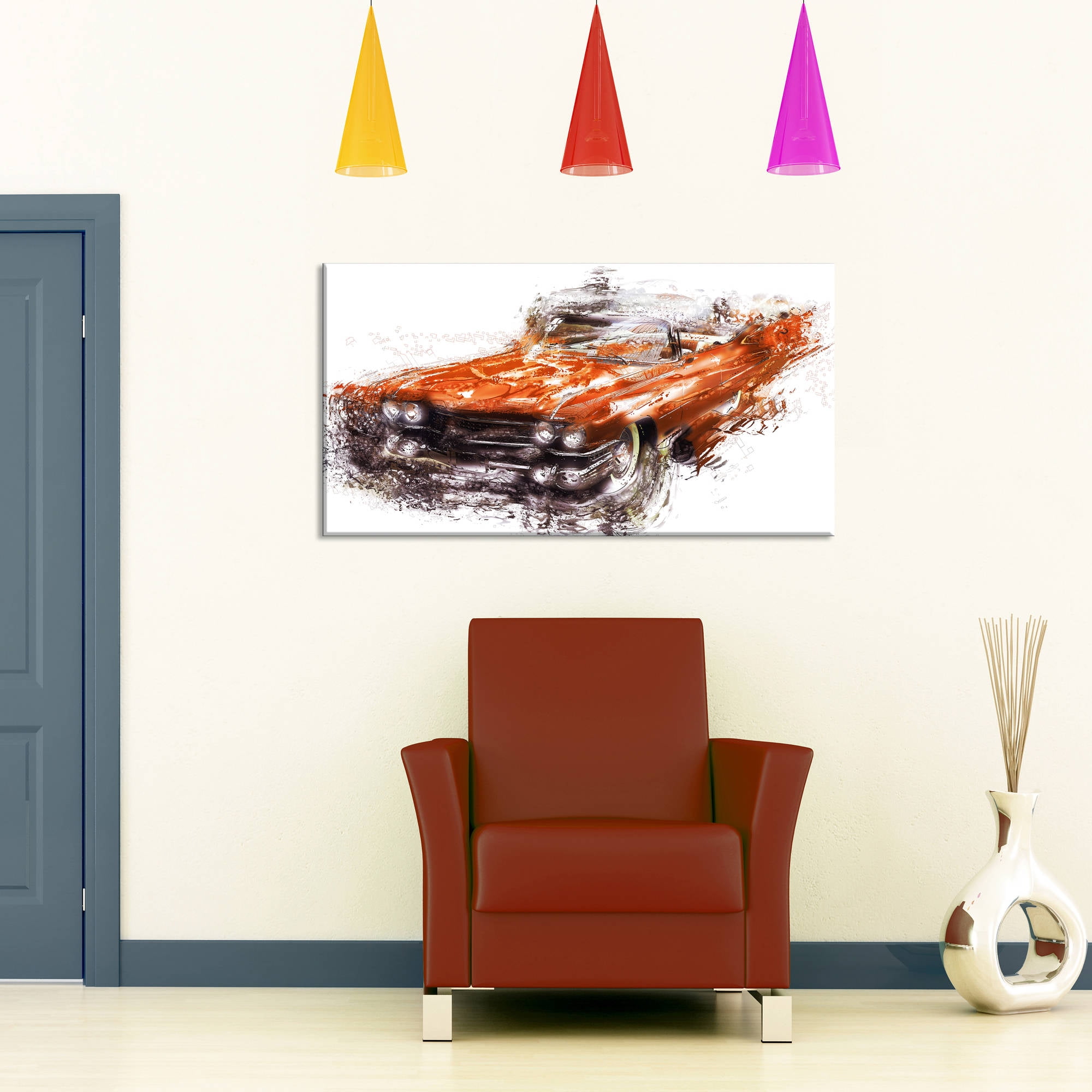 Design Art Burnt Orange Classic Car, 32" x 16"