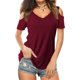 thumbnail image 2 of Minnieouse Cold Shoulder Tops Camisas de verano con cuello en V Criss Casual Blusa Prendas para la parte del cuerpo Vino rojo SG, 2 of 5