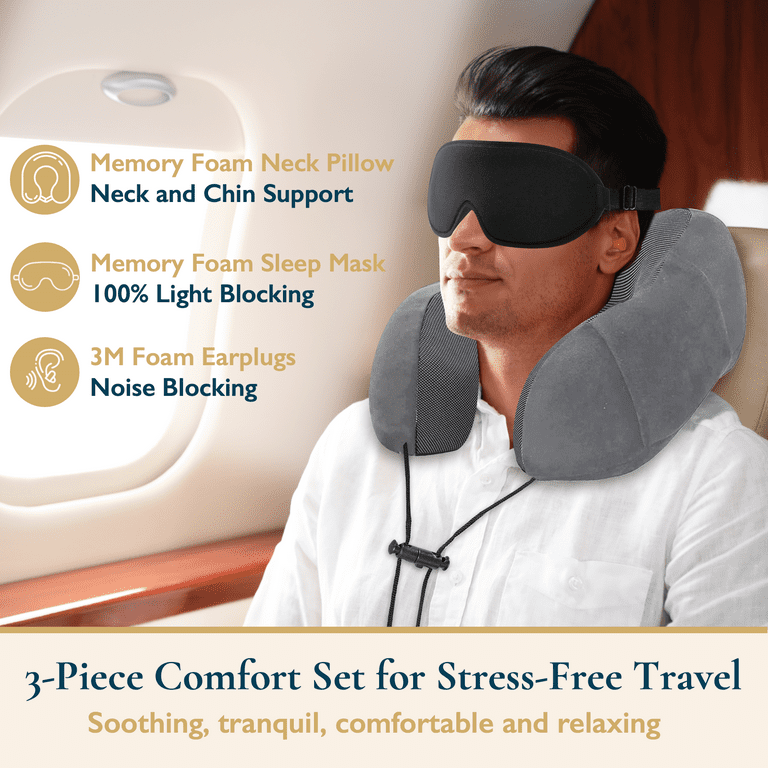 Seat Cushion Travel Neck Pillow Memory Foam Airplane Travel Comfortable  Washable Cover Plane Neck Support Pillow for Neck Sleeping Cloth C 