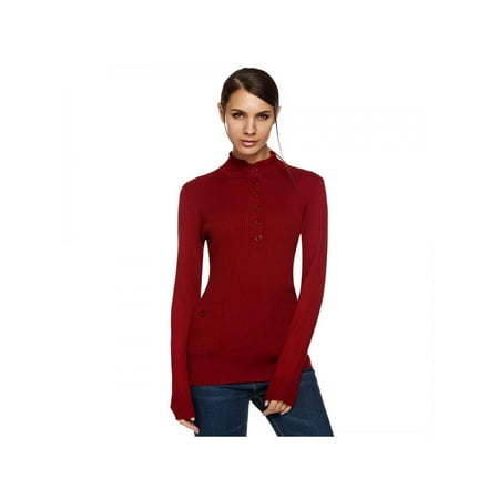 - Hascon Women Stand Collar Top Sweater Long Sleeve Button Ribbed Slim Knitting Coat HITC