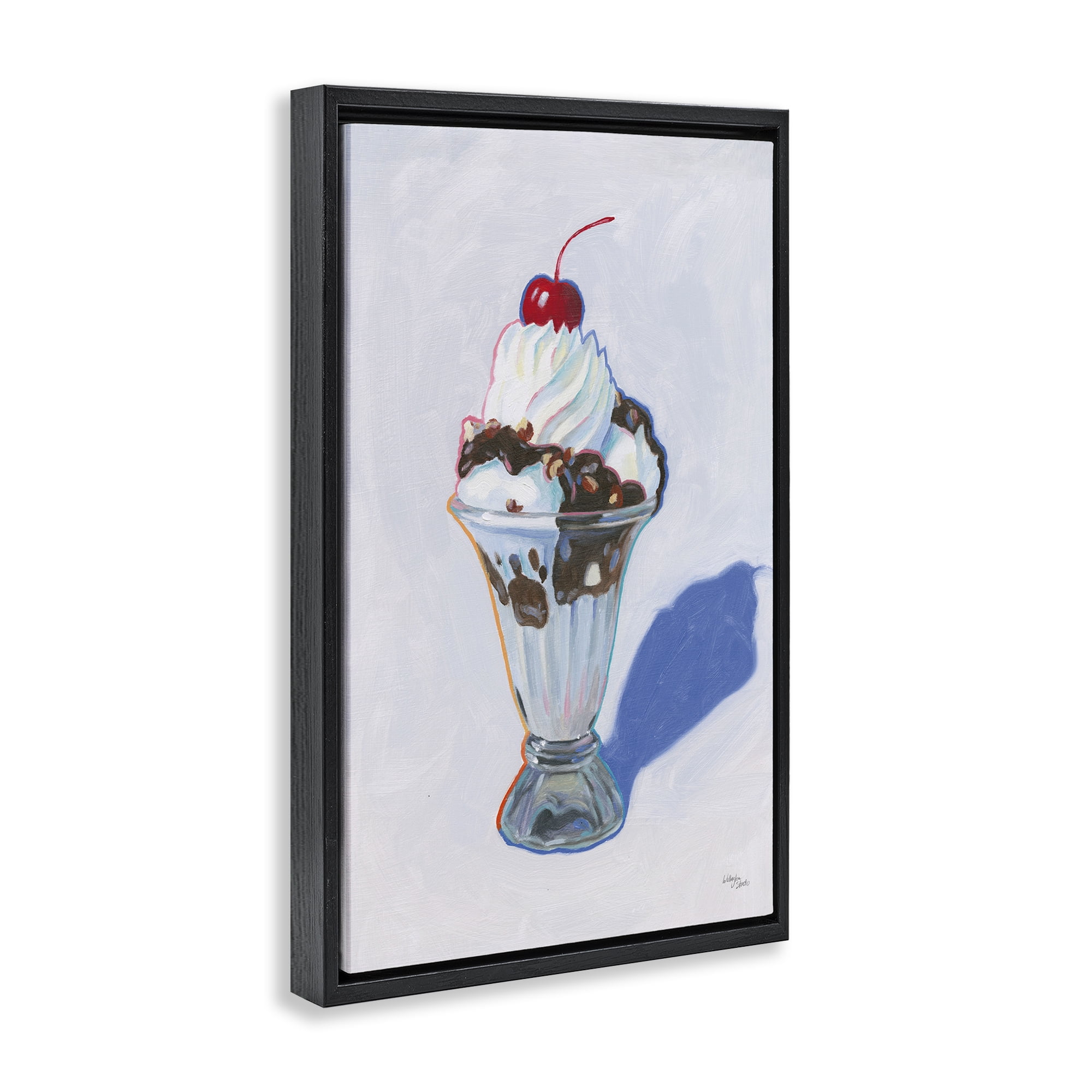 Stupell Industries Ice Cream Sundae Food & Beverage Painting Black Floater Framed Canvas Art Print Wall Art, 17 x 25