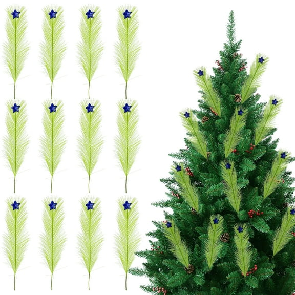 BTIZTLLA 12 Pcs Christmas Tree Topper 16'' Lime Green Curly Tree Picks with Red Ball Xmas Artificial Green Stems for Christmas Home Wreath Craft Decoration Supplies
