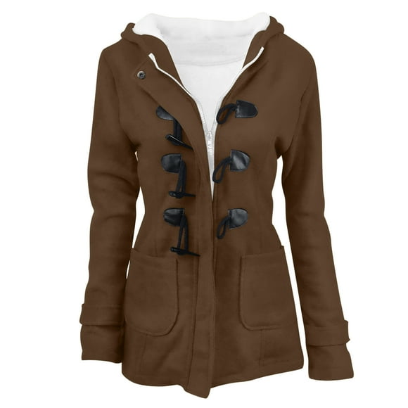 EQWLJWE Womens Long Duffle Coat Jackets Clearance Warm Winter Coats with Pockets Full Zip Hooded Jacket Long Sleeve Hooded Fleece Womens Coats Outerwear Winter
