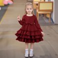 thumbnail image 2 of vigerkar Toddler Girl Dress Ruffle Ribbed Knit Long Sleeve Dresses A-Line Swing Fall Winter Bowknot Casual Cake Dress (Red, 7-8 Years), 2 of 6