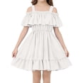 thumbnail image 1 of Niñas Maxi Vestido de Color Sólido Fuera Del Hombro Plisado con un Escote para las Niñas, Lindo Vestido Maxi para las Fiestas de Cumpleaños de Vacaciones Diarias, 1 of 8