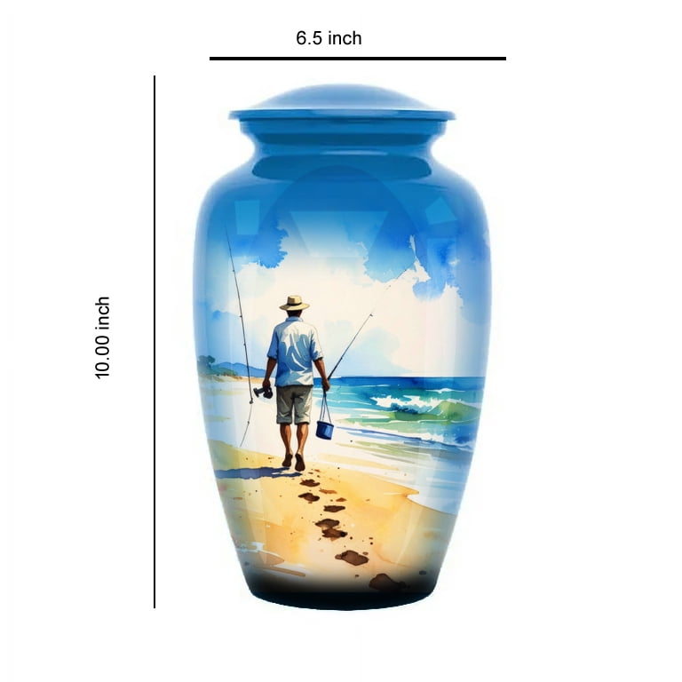 Fishing Urn for Human Ashes | Large Handcrafted Funeral Memorial | Decorative Cremation Fishing Urn for Women and Men Large Size 10x6.5 inch