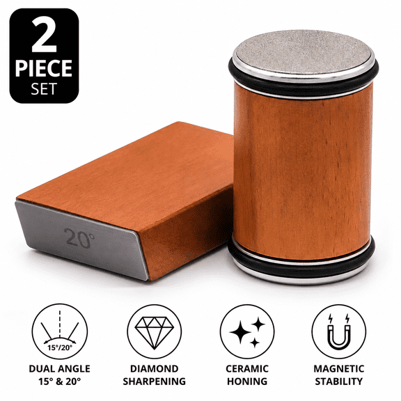 15° & 20° Rolling Knife Sharpener System, Wood-Grain Magnetic Diamond Honing Roller with Ceramic Disc for Kitchen & Pocket Knives
