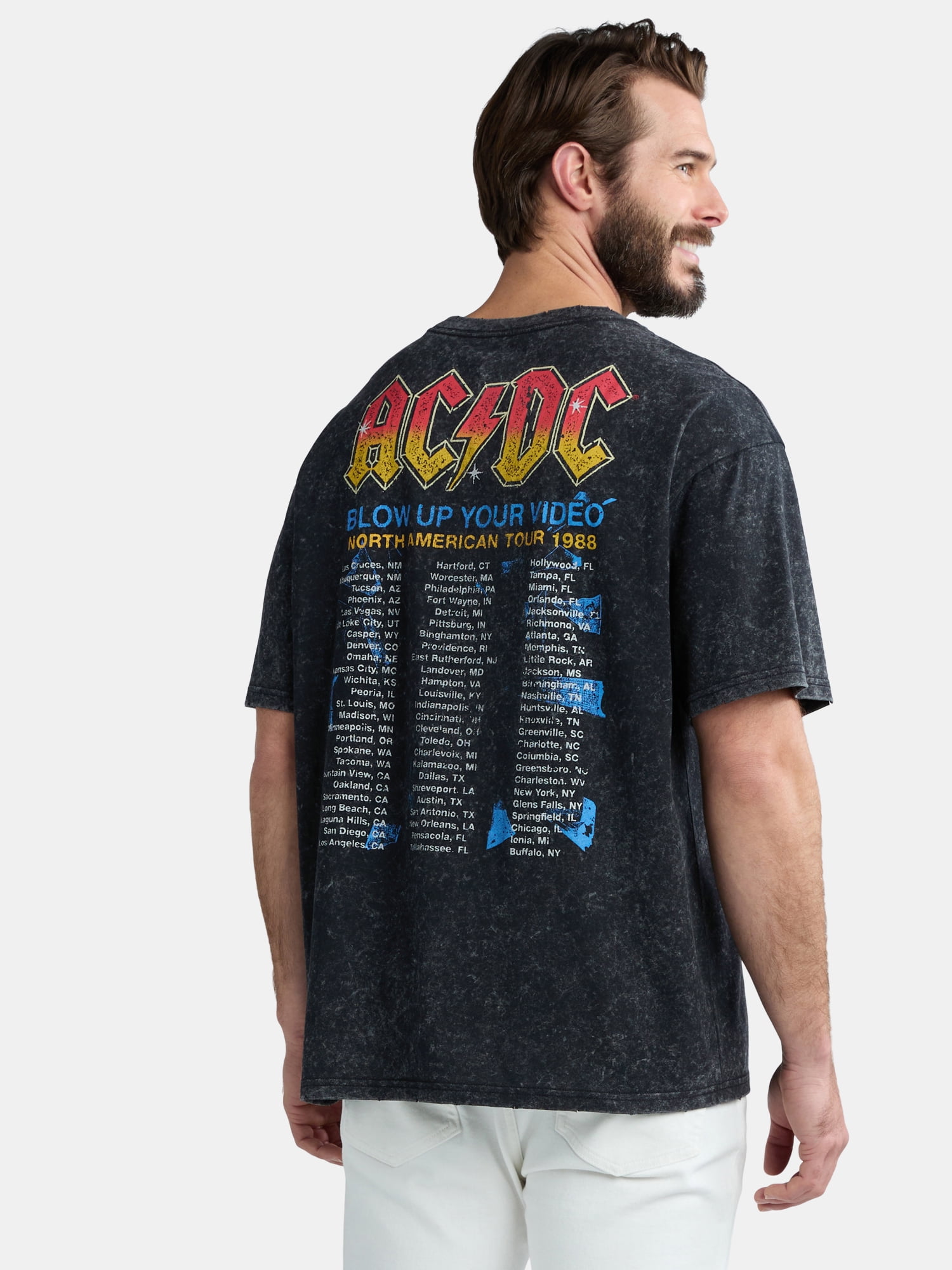 AC/DC Men's & Big Men's Mineral Wash Oversized Graphic Band Tee, Sizes XS-3XL