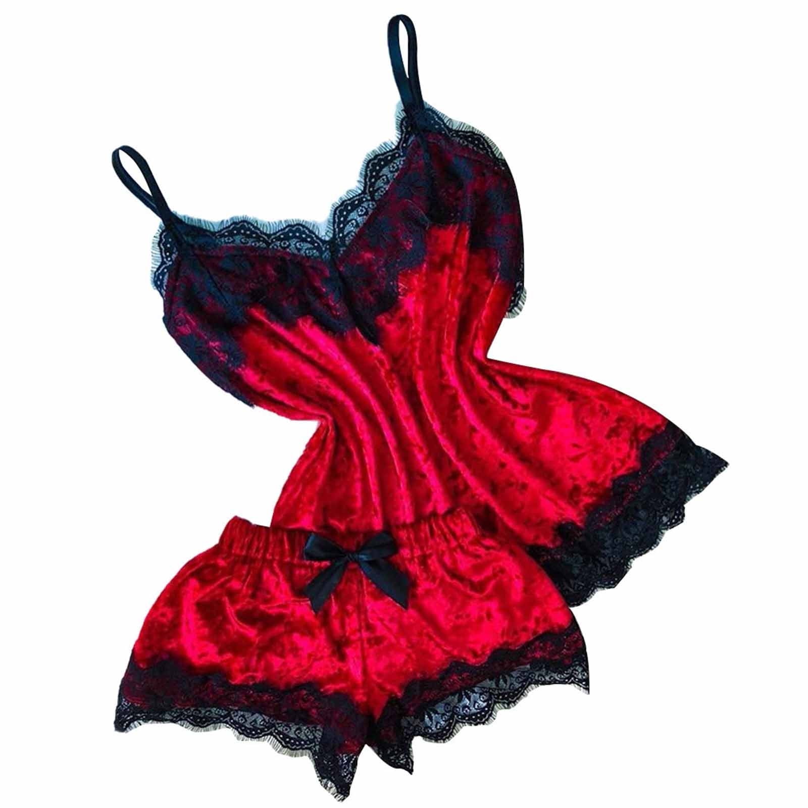 REORIAFEE Women Naughty Sex Pajamas Sexy Trendy Naughty Sex Babydoll Trendy Girl Lingerie Oversize Suspender Lace Pajama Suit Pajama Dress Home Wear Sexy Underwear Suit Red picture pic