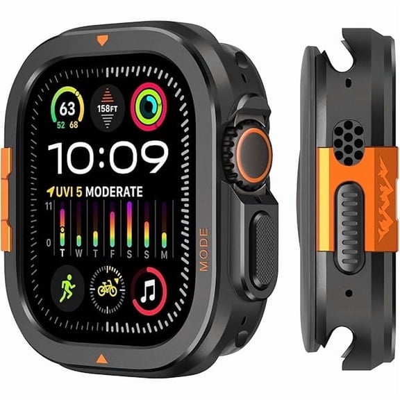 can 2 in-1 Metal Cover Compatible with Apple Watch Ultra 3/2/1 Case 49mm, Rugged Bumper with Back Protector for iWatch Ultra 49mm, Black