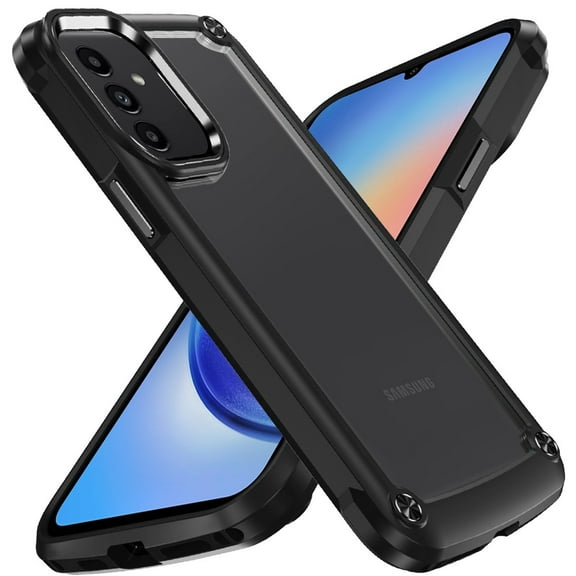 Designed for Samsung Galaxy A15 5G Hybrid Transparent Rubber with Metal Buttons & Camera Edges Hard TPU Corner Bumper Phone Case Cover [Black]