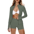 thumbnail image 2 of Workout Sets for Women 2 Piece Long Sleeve Full Zip Up Jacket, High Waisted Yoga Shorts Gym Athletic Sets, 2 of 7