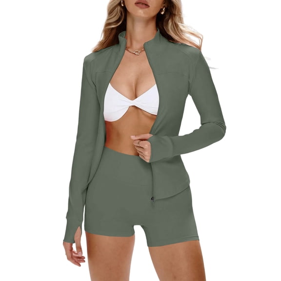 Workout Jackets and Shorts for Woman Lightweight Athletic Full Zip Yoga Gym Slim Outfit Sets Mint Green XS