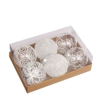 Nmdmisc Christmas Ball Ornaments Set-80mm/3.14" Large Shatterproof Clear Glitter Pastic Christmas Ball Ornaments Xmas Tree Decoration Delicate Hanging Ornament (6Pcs,White)