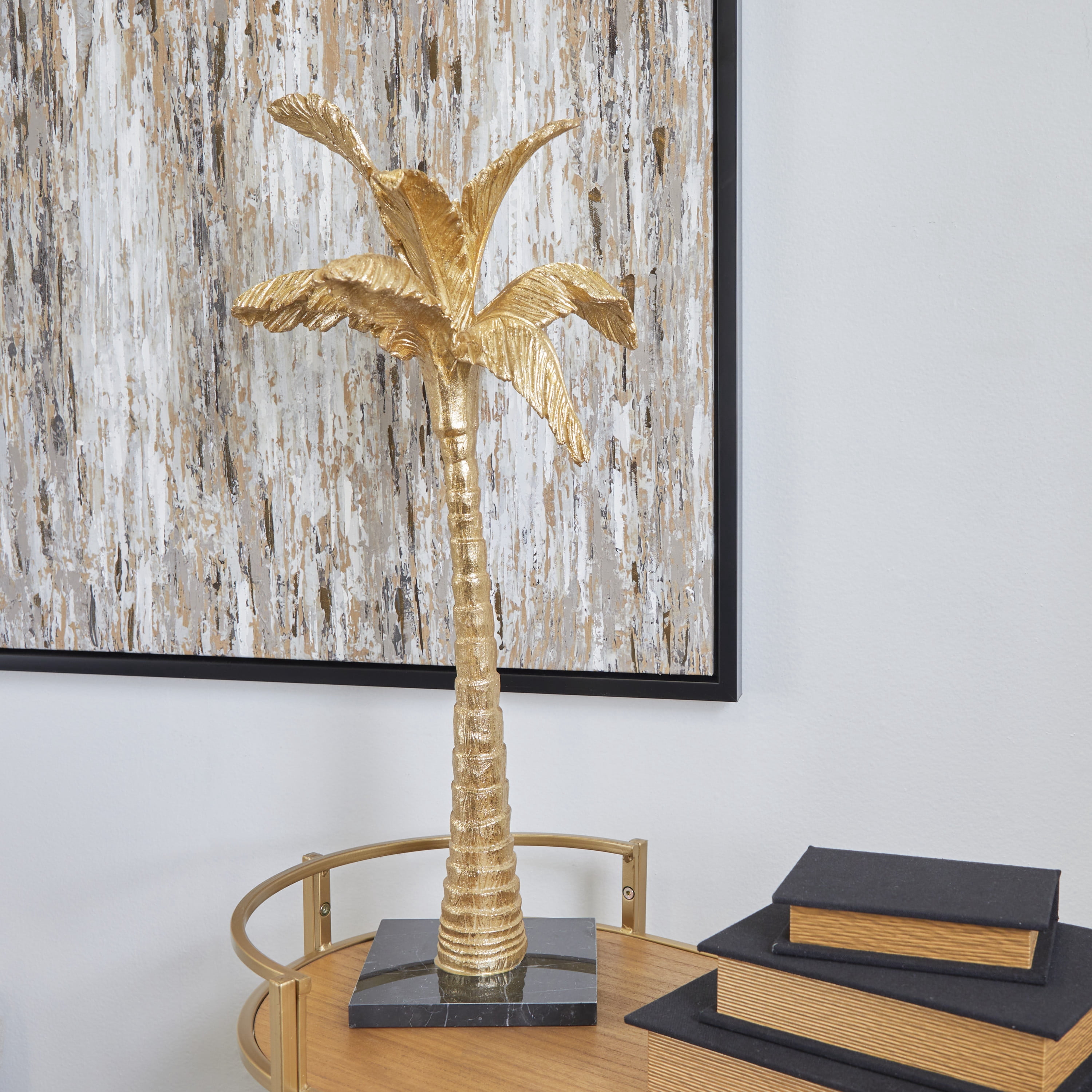 12" x 27" Gold Polystone Palm Tree Sculpture, by DecMode