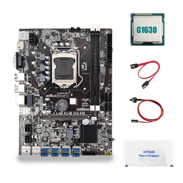 Kearding Placas base de PC B75 con 1630 CPU 16G Memoria máxima DDR3 Placa de minería de PCB Puerto de red con línea SATA Velocidad rápida Juegos de teclado y mouse para computadora