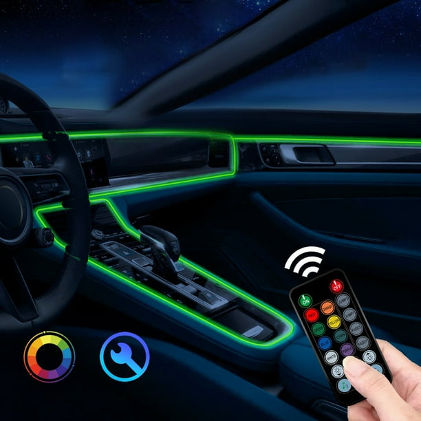 Luz Ambiental para Coche, 64 Colores, Fibra Óptica Multicolor, Control Remoto, Guía de Luz 3.0, Luces Decorativas Interiores