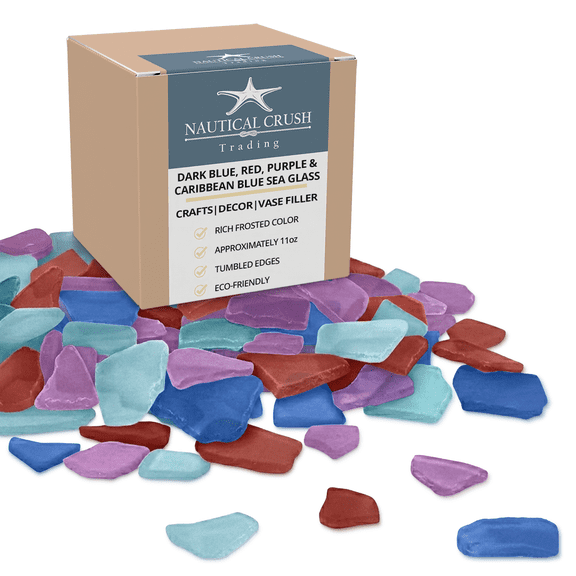 Sea Glass | Red, Dark Blue, Caribbean Blue & Purple | 11oz Sea Glass for Decor & Craft