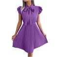 thumbnail image 1 of Robes d'Été Décontractées pour Femmes Col Noué Robe Formelle Élégante Plissée Manches à Volants Robe de Cocktail de Travail, 1 of 7