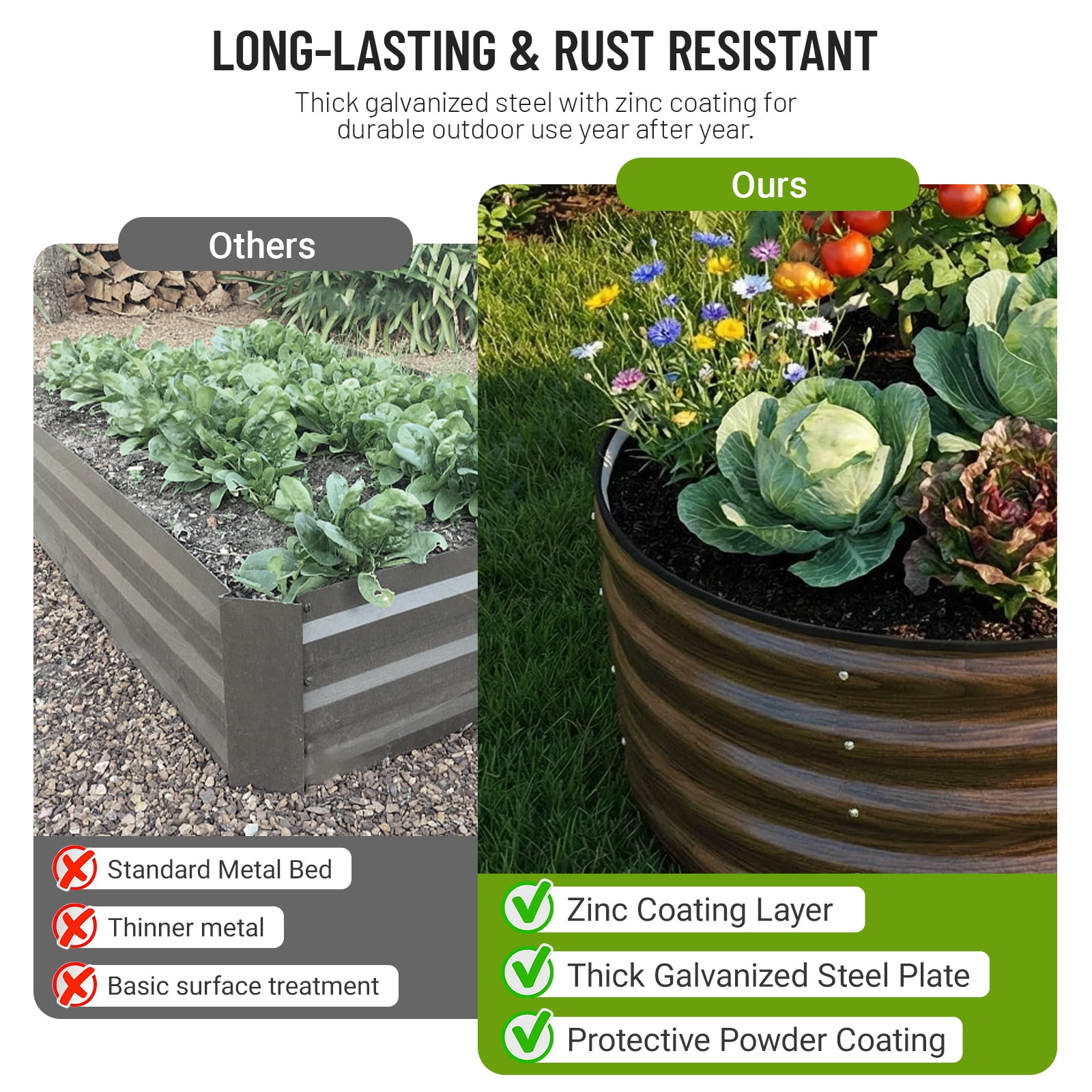 SnugNiture Raised Garden Bed Outdoor,  17" Tall 3-Pack 2x2 ft Galvanized Steel Garden Boxes for Vegetables, Herbs, Flowers, Brown