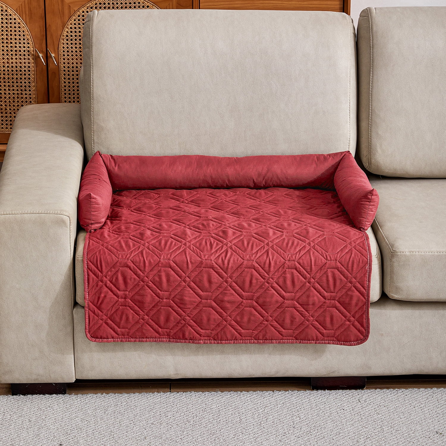 Suitable for Medium and Large Dogs Calm Pet Bed, Pet Furniture Protective Cover, Non-Slip Base, Side Pillow Pet Bed, Waterproof and Urine-Proof Fabric, Deodorant, Machine Washable Non-Slip