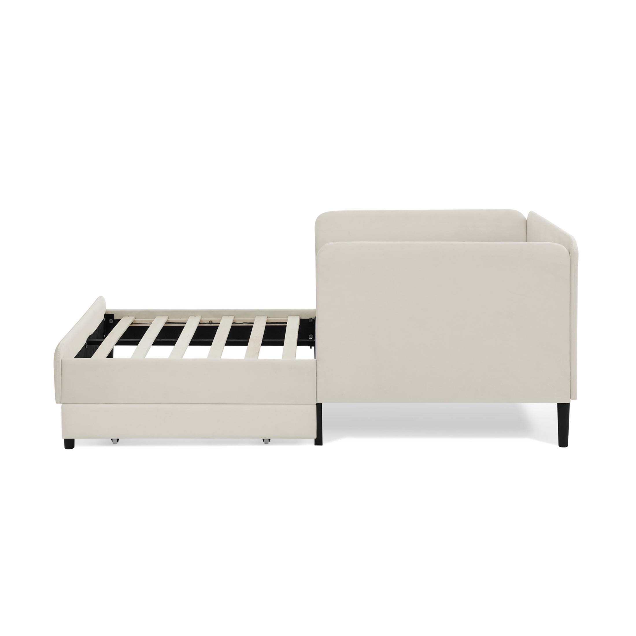 Noble House Haylie Twin Size Velvet Upholstered Daybed with Storage Drawers, Adjustable Daybed Sleeper Sofa, Beige