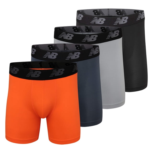 Calzoncillos bóxer New Balance Performance No Fly para hombre estándar de 5 pulgadas (paquete de 4), negro/dinomita/acero/orca, XL