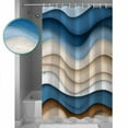 thumbnail image 3 of Extra Long Shower Curtain 72x84 Inch, Blue Beige Ombre Shower Curtain Waterproof Bathroom Decor Modern Moire Abstract Geometric Fabric Bath Curtain Set Accessories with Hooks, 3 of 6
