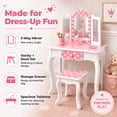 thumbnail image 4 of Teamson Kids Gisele Wooden Play Vanity Set with Tri-Fold Mirror, Storage Drawer, Matching Stool and Kids Makeup Table for Ages 3+, Pink & White, 4 of 10