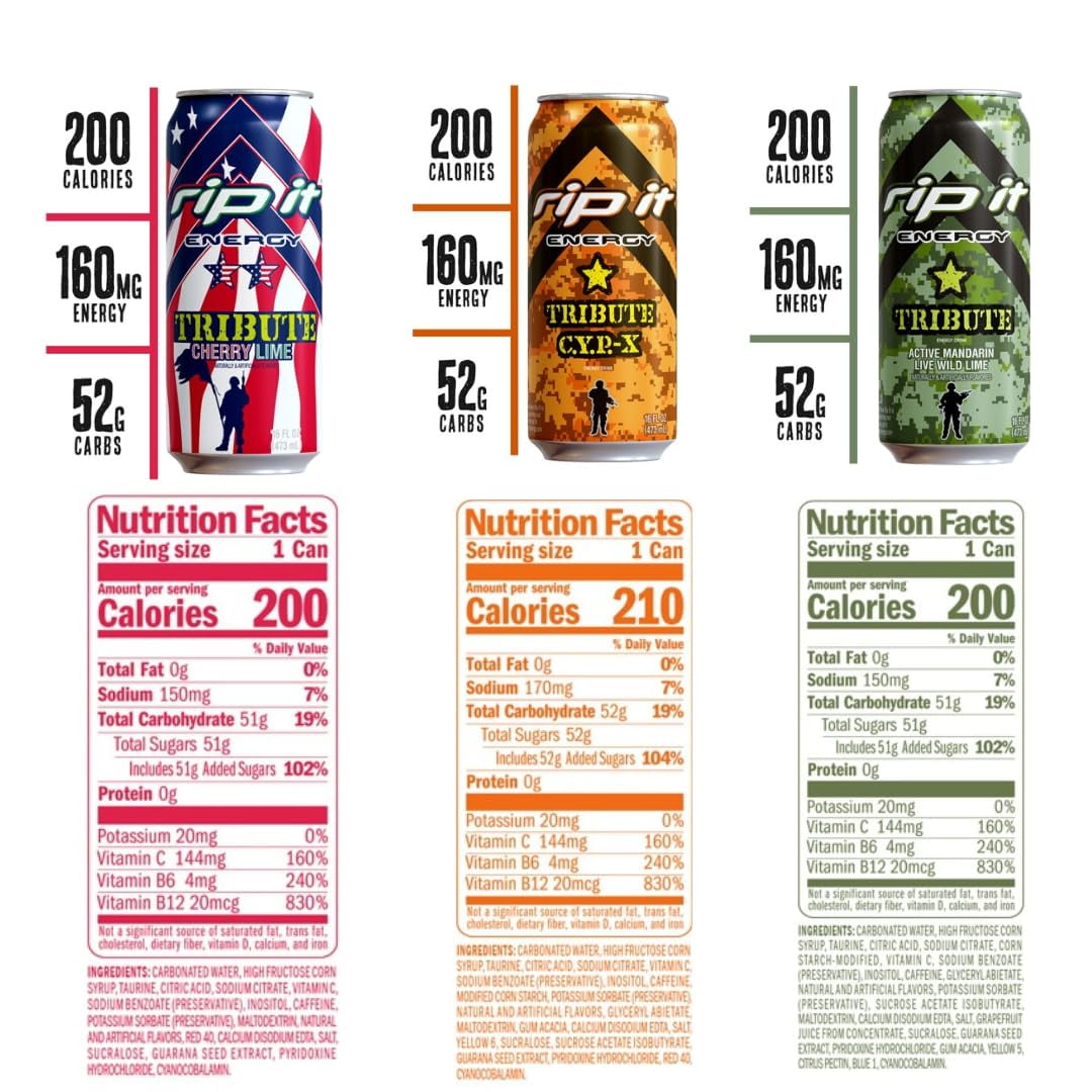 Rip It Energy Drink Variety Pack - 12 Cans of 16 fl oz Each - Assorted Flavors for an Energy Rush - (TRIBUTE)