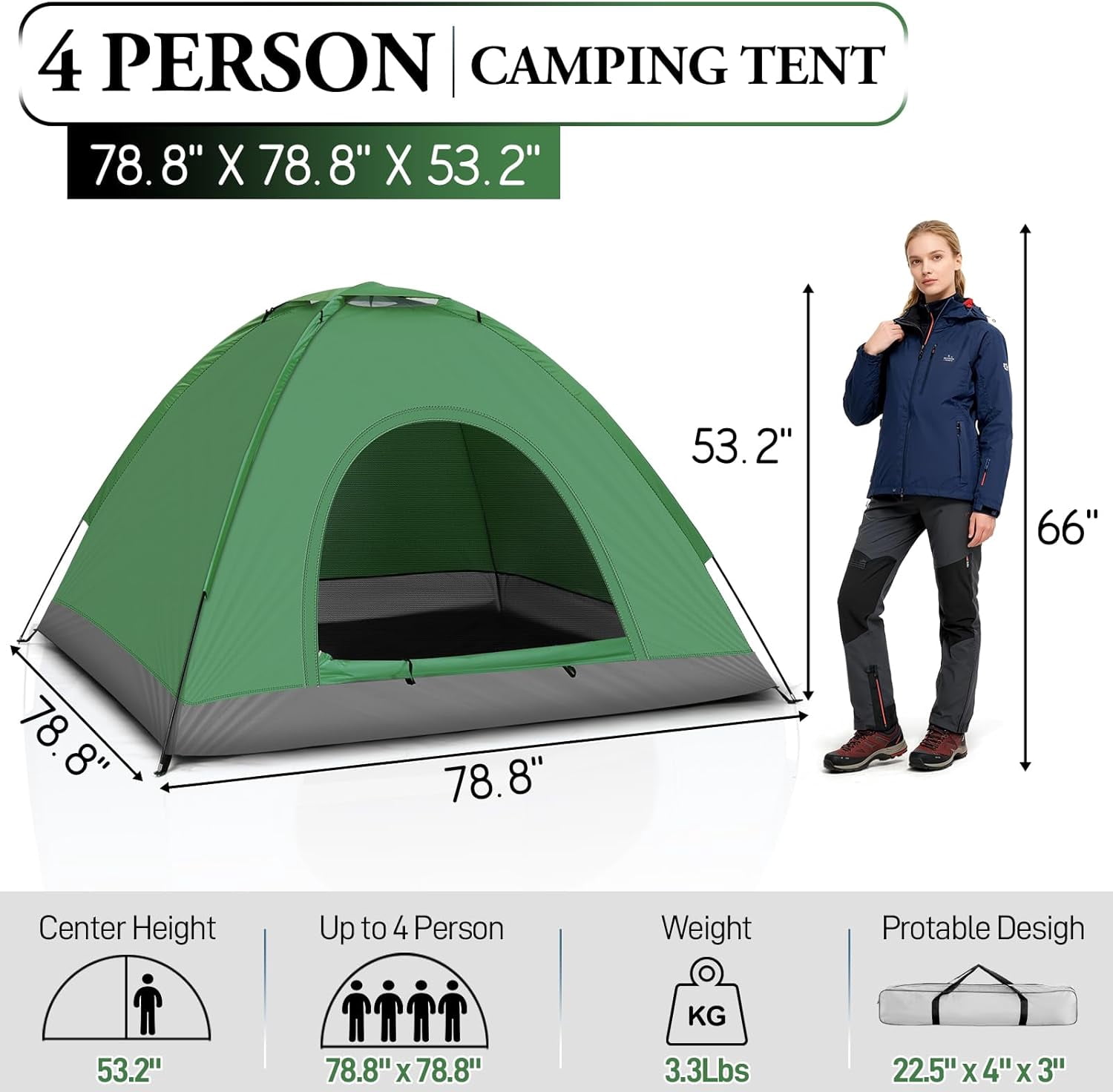 HJTER Camping Dome Tent, 1-4 Person Waterproof Windproof Easy Setup Spacious Family Tents with Carry Bag & Rain Fly for Hiking Backpacking Traveling Glamping Beach