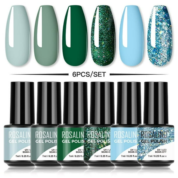 ROSALIND 7ML 4/6 Uds. Juego de esmaltes de uñas en Gel, juegos de uñas con purpurina para manicura, juego de esmaltes de uñas semipermanentes UV coloridos para Maincure Tan Jianjun unisex