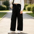 thumbnail image 5 of YunPes Girls Baggy Cargo Pants Multi Pocket Elastic Waist Wide Leg Pants Spring Fall Outdoor Casual Hiking Pants Kids Preppy Wear, 5 of 6
