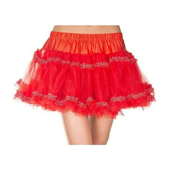 Music Legs Women's Polka Dot Trim Mesh Petticoat; Red 716-RED