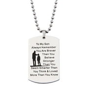 Ensianth To My Son Jewelry Remember You Are Always Braver Than You Believe Hand Stamped Dog Tag Necklace and Keychain