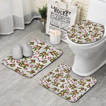 White Christmas Candy Cane Pattern Bathroom Rugs Sets 3 Piece,Toilet Cover Set,Absorbent Non Slip Bathroom Mats Sets with U-Shaped Contour Rug Toilet Rug Set