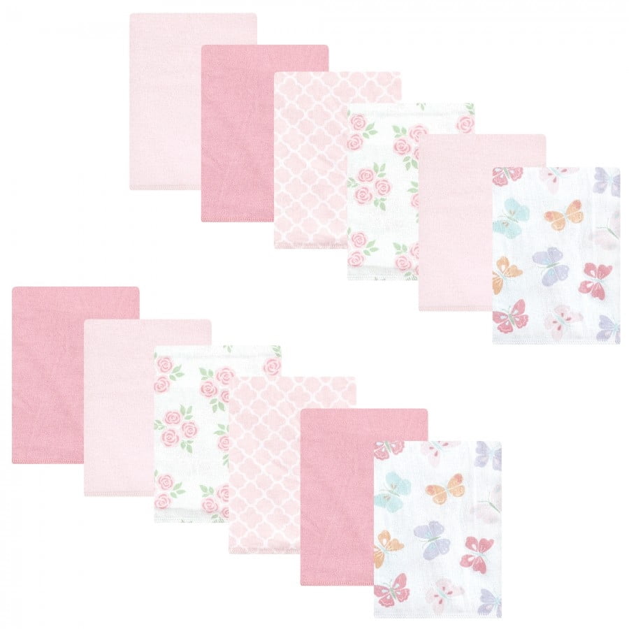Hudson Baby Infant Girl Cotton Flannel Burp Cloths Bundle, Pastel Butterfly, One Size