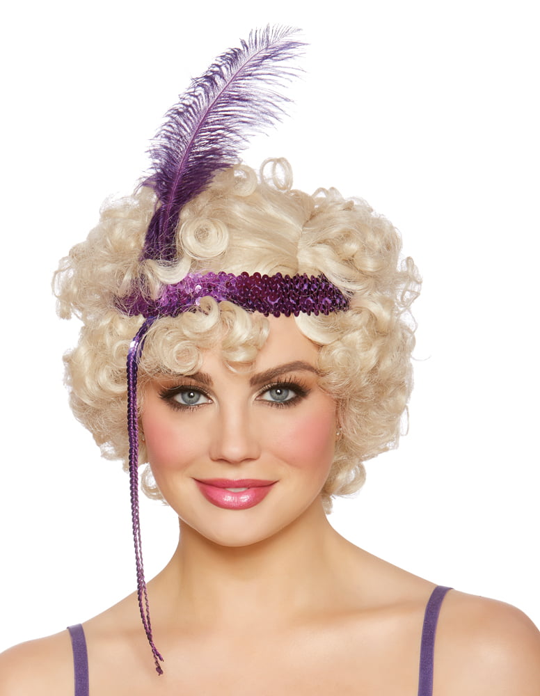 CHOICE Adult Flapper Wig Curly w Stretch Sequin Headband Blond or Black Costume 