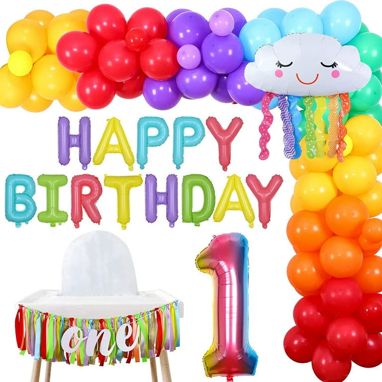 Rainbow 1st Birthday Decorations for Girls - Girl 1st Birthday Party Decor  with Rainbow Cloud Foil Balloon, One Highchair Banner Rainbow, Happy  Birthday 1 Balloon Banner for First Birthday 