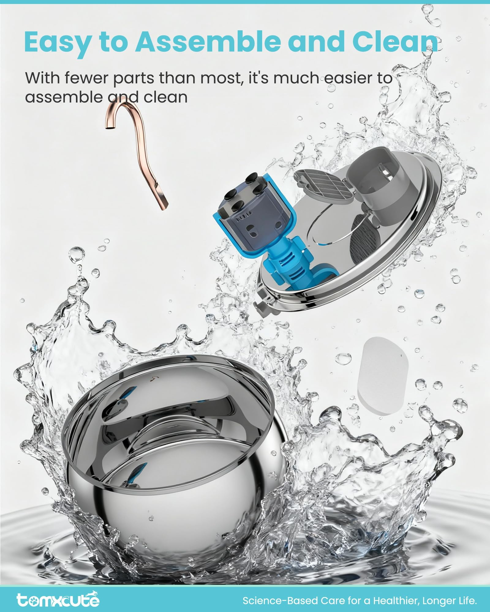 FURCLAN 4L/135oz Swan Neck Cat Water Fountain Stainless Steel with 3 Filters, 304 Stainless Steel Dog Water Fountain, Ultra-Silent Pet Water Dispenser, Drinking Fountain for Cats & Dogs