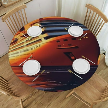 

BCIIG Sunset Ocean Cruise Round Tablecloth Stain Resistant Washable for Indoor Outdoor Events - Perfect for Kitchen Dining Wedding Parties - 100% Polyester Decorative Table Cover 38 -42