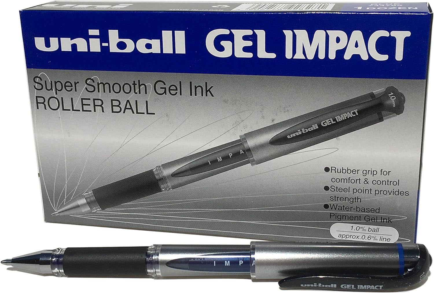 Uni-ball UM153S Impact Gel Rollerball 1.0mm Tip 0.6mm Line Blue Ref UM153BLU [Pack of 12]