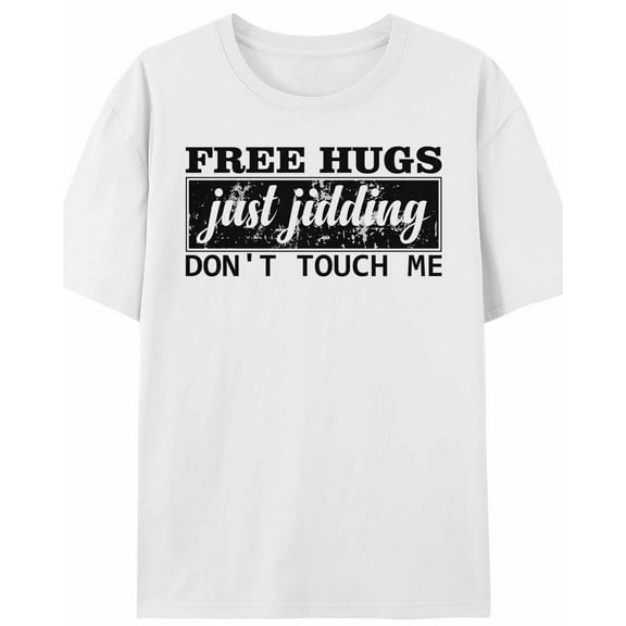 Women's T-Shirt FREE HUGS Just Jidding Modern Art Graffiti Short Sleeve Casual Tee Classic Crew Neck T Shirt for Women White, L