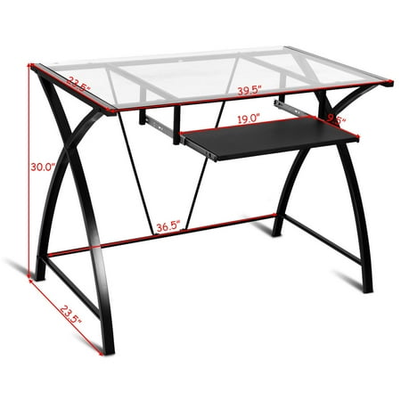 Clear Glass Top Computer Desk W Pull Out Keyboard Tray Home