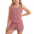thumbnail image 2 of Lumosvexa Girls Outfit Sets 2 Piece Sleeveless Tank Tops and Elastic Waist Shorts Kids Summer Daily Comfort Clothes Pink Size 7-8, 2 of 8